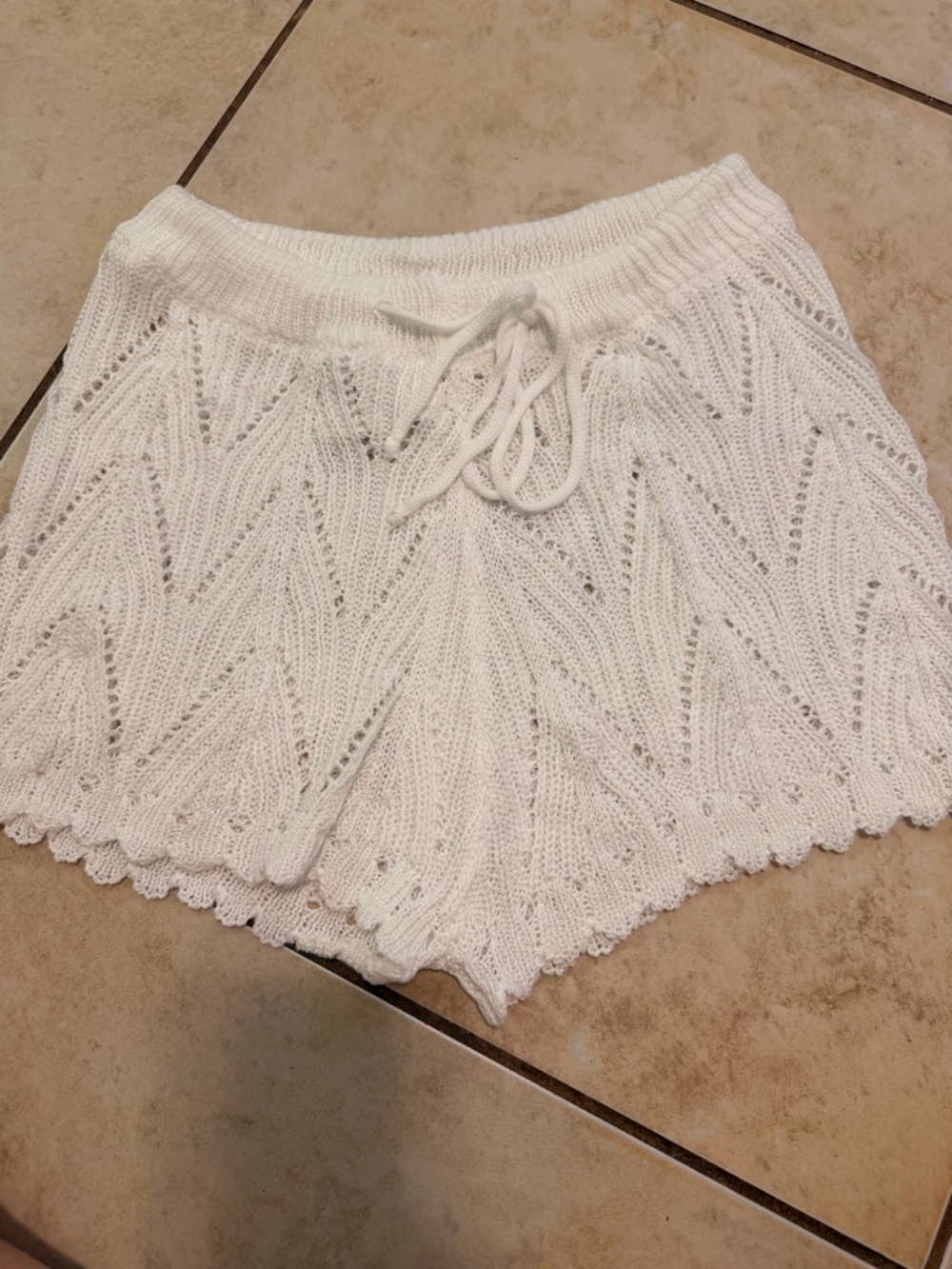 SHEIN White Knit Drawstring Swim Coverup Shorts
